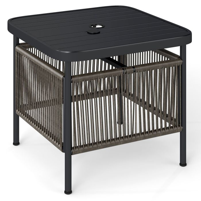 Outdoor PE Rattan Side Table with 5CM Umbrella Hole