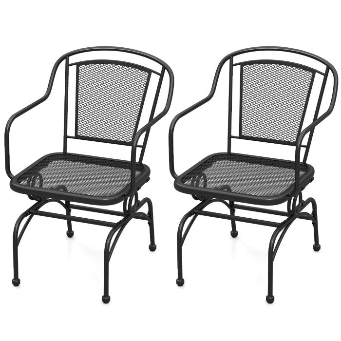 Patio Rocking Chairs Set of 2 with Metal Mesh Backrest and Seat for Porch Balcony-Black