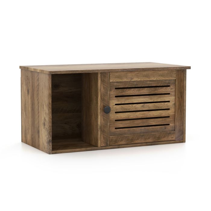 Cat Furniture - Cat Litter Box Enclosure Hidden Cat Washroom with Winding Entry-Oak