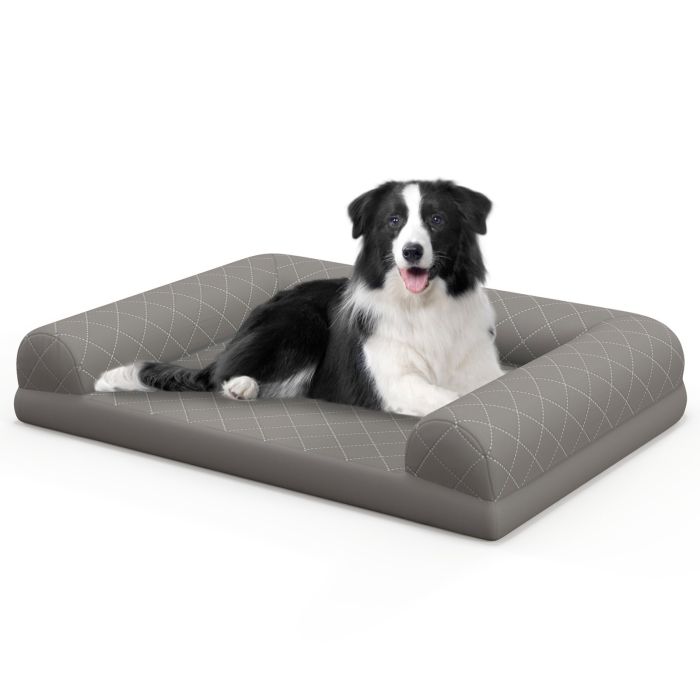 Dog Bed - Orthopedic Dog Bed Egg-Foam Dog Crate Bed with 3-Side Bolster-Grey