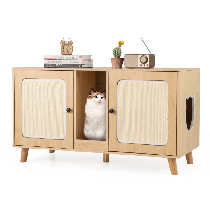ORZEMO Cat Litter Box Enclosure for 2 Cats Hidden Cat Washroom Furniture-Natural