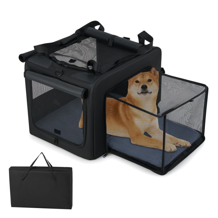 ELARMY Foldable Dog Crate with Openings and Window Mesh Inner Basket-S
