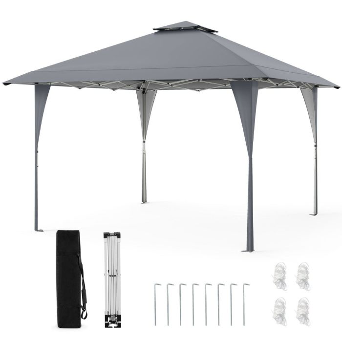 AONOV 395 x 395 cm Pop up Canopy Tent with Vented Top and 8 Drainage Holes-Grey