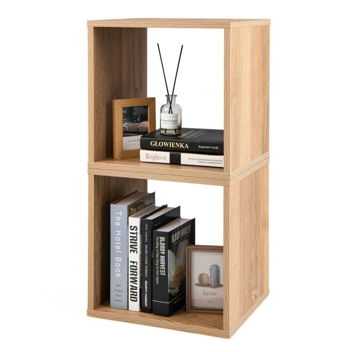Set of 2 Stackable Nightstand with Storage Cubes-Natural