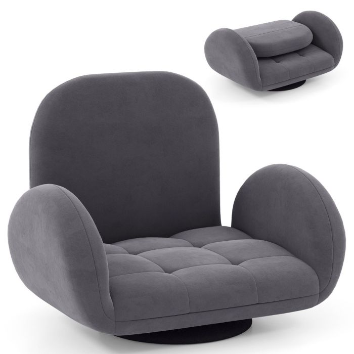 ENVADA Swivel Floor Chair with Adjustable Backrest and Armrests-Grey