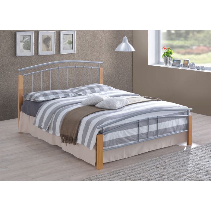 Small Double Bed - TETRAVON 4ft Metal Bed Silver