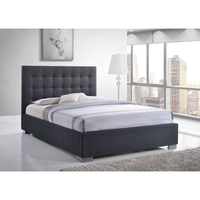 Double Bed - NEVONA 4ft6 Fabric Bed Grey