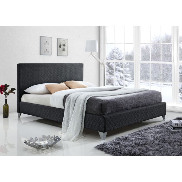 Double Bed - BROXLEY 4ft6 Fabric Bed Dark Grey