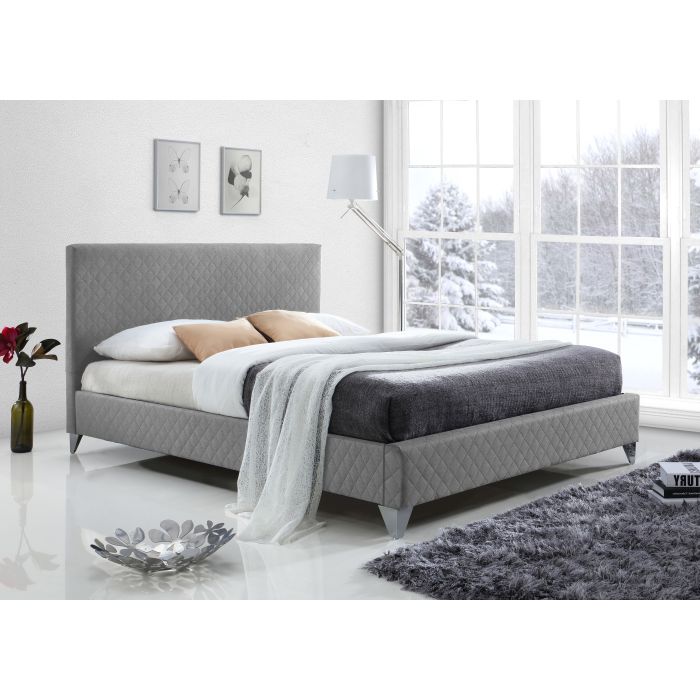 Double Bed - BROXLEY 4ft6 Fabric Bed Light Grey