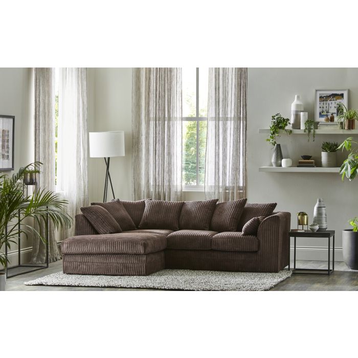 MONA Jumbo Cord 4 Seater L Shaped - Left Hand Facing Corner Sofa - Chocolate Brown