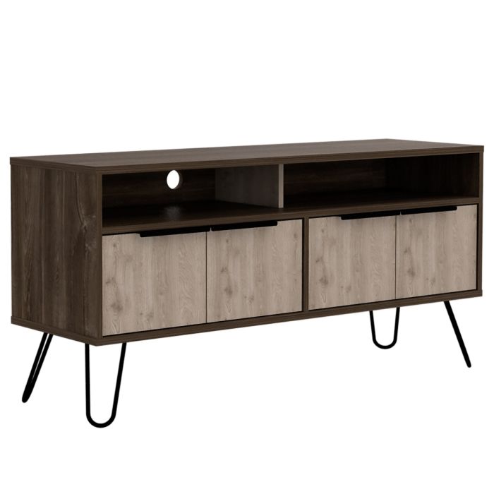 Nevada Wide Screen TV Rack with 4 Doors - Smokeed Oak