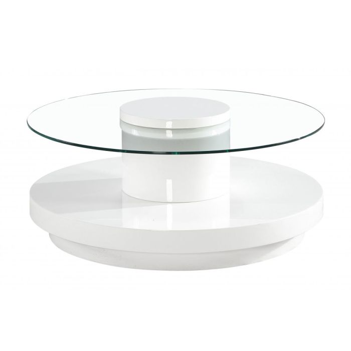 Flagstaff Modern Elegance Round Glass Top Coffee Table with White High Gloss Base