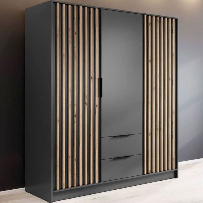 ORION 3 Door Wardrobe with 2 Drawers Dark Grey - 155cm