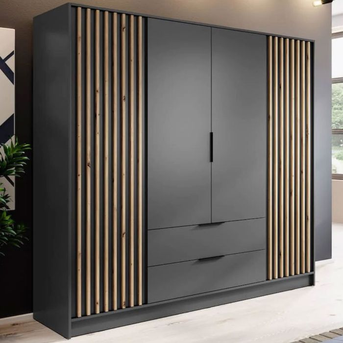 ORION 4 Door Wardrobe with 2 Drawers Dark Grey - 206cm