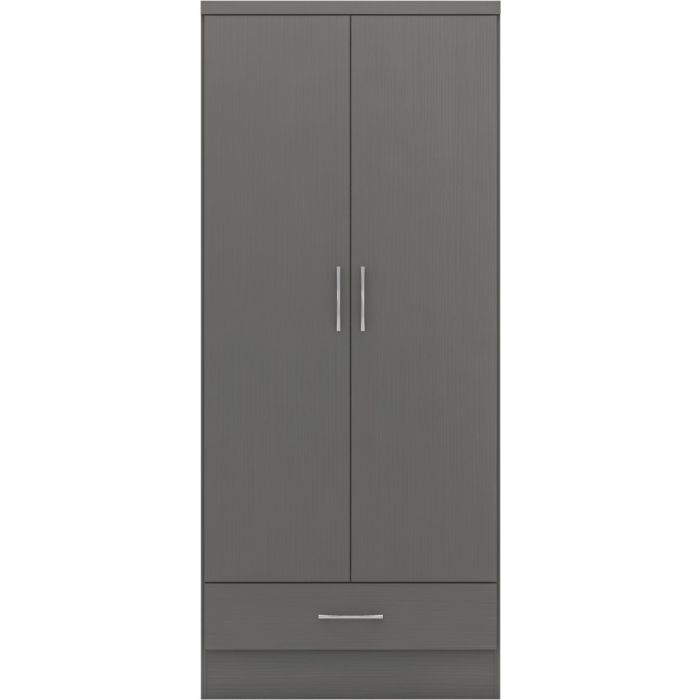 NEWBIGGIN 2 Door Wardrobe with 1 Drawer Grey - 78cm