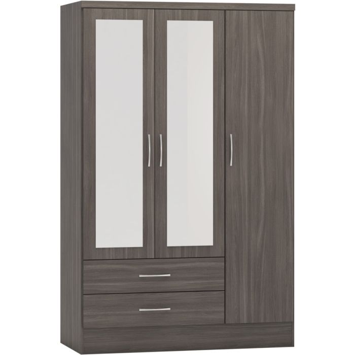 NEWBIGGIN 3 Door Mirrored Wardrobe with 2 Drawers Grey Oak - 116cm