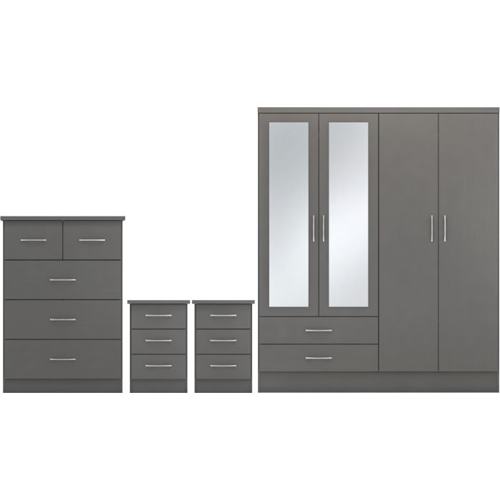 NEWBIGGIN 4 Door Wardrobe Set 4 Piece - Grey