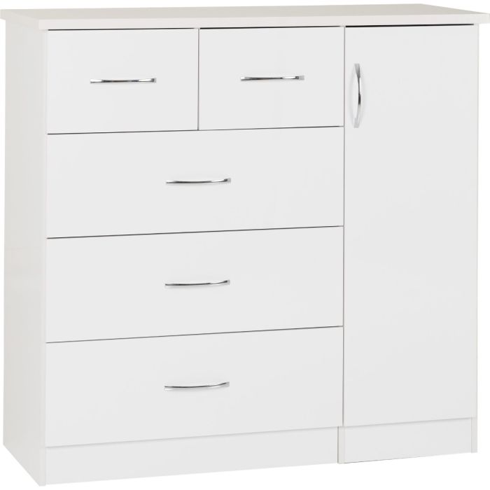 White Chest of Drawers - NEWBIGGIN Large Chest 5 Drawers
