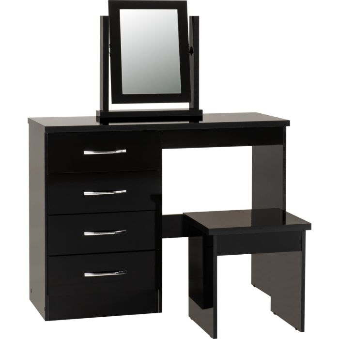 Nevada 4 Drawer Dressing Table Set - Black Gloss