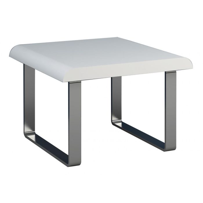 Modern Nauvoo Lamp Side Table with Sleek Metal Grey Legs in White High Gloss Finish