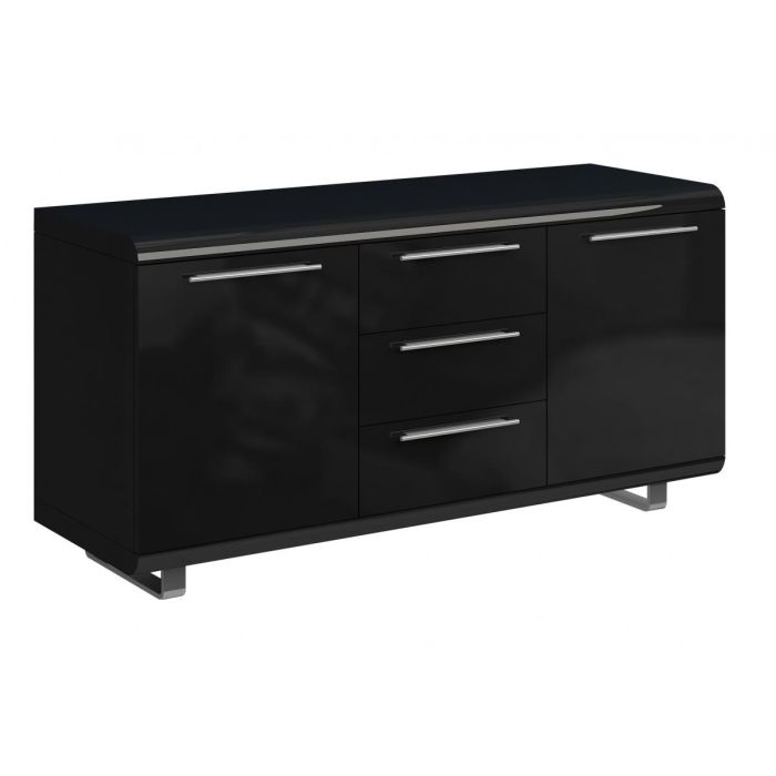 Modern Nauvoo 2 Doors and 3 Drawers Sideboard with Sleek Metal Grey Legs in Black High Gloss Finish