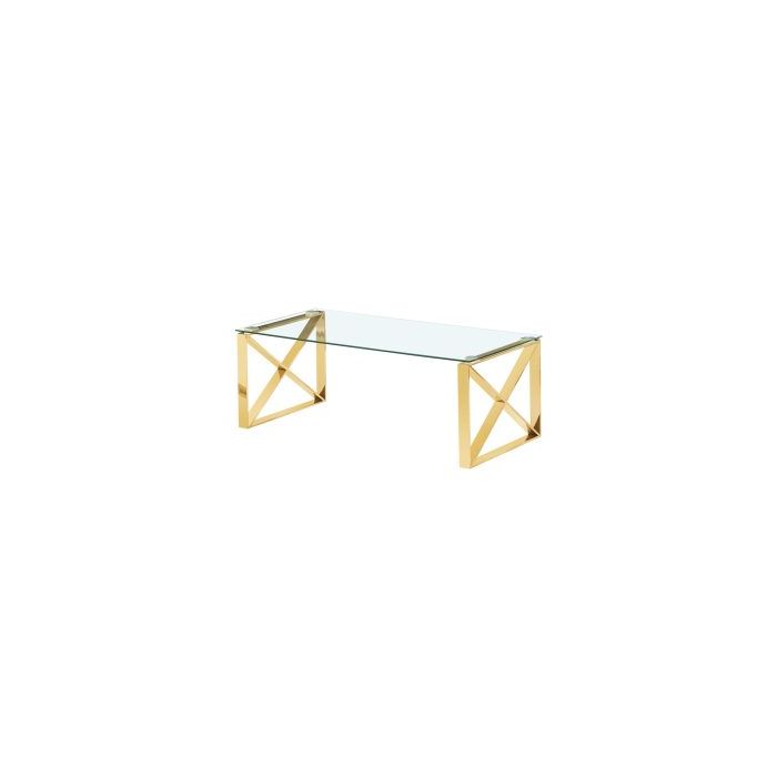 Modern Mishawaka Clear Glass Top Coffee Table with Stylish Metal Frame in Gold
