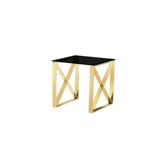 Modern Mishawaka Black Glass Top Side Lamp Table with Stylish Metal Frame in Gold