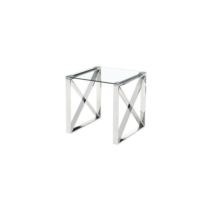 Modern Mishawaka Clear Glass Top Side Lamp Table with Stylish Metal Frame in Silver