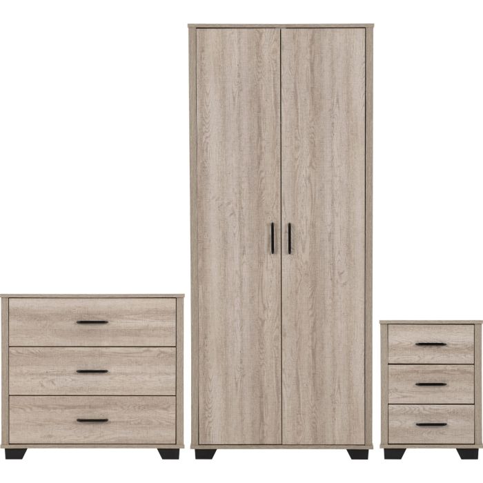 OLDBURY 2 Door Wardrobe Set 3 Piece - Light Oak