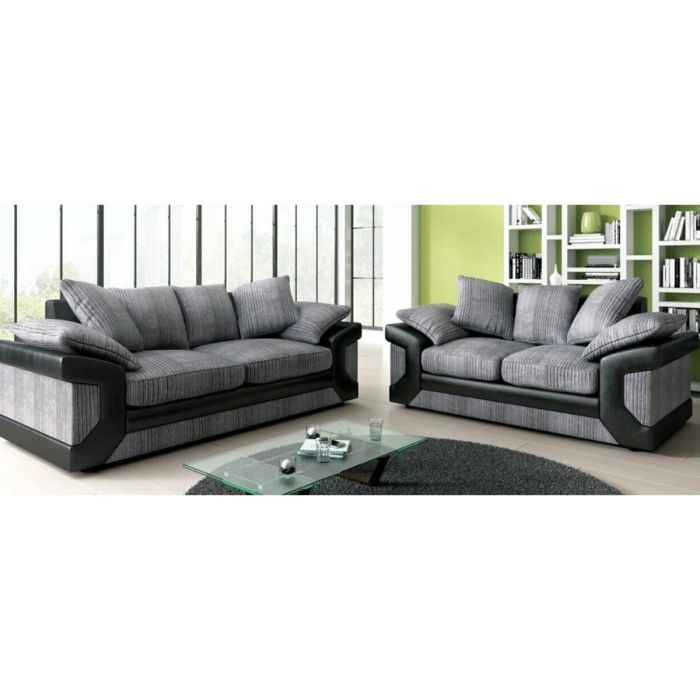 SWANSEA Jumbo Cord 3 Seater and 2 Seater Scatterback Sofa Set - Black and Grey
