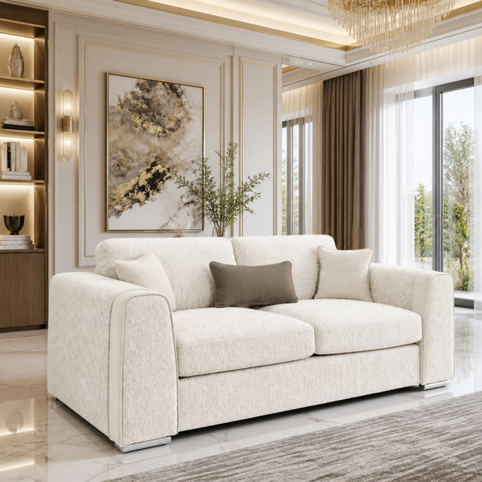 CANTRELL Chenille Fabric 3 Seater Sofa - Beige