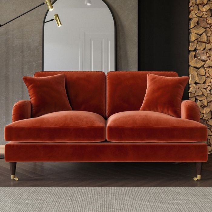 PAYTON Velvet 2 Seater Sofa - Burnt Orange