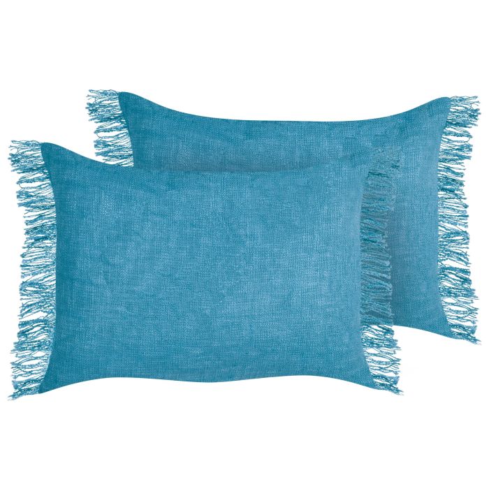 Set of 2 Decorative Cushions MABA Cotton 50 x 35 cm Blue Solid