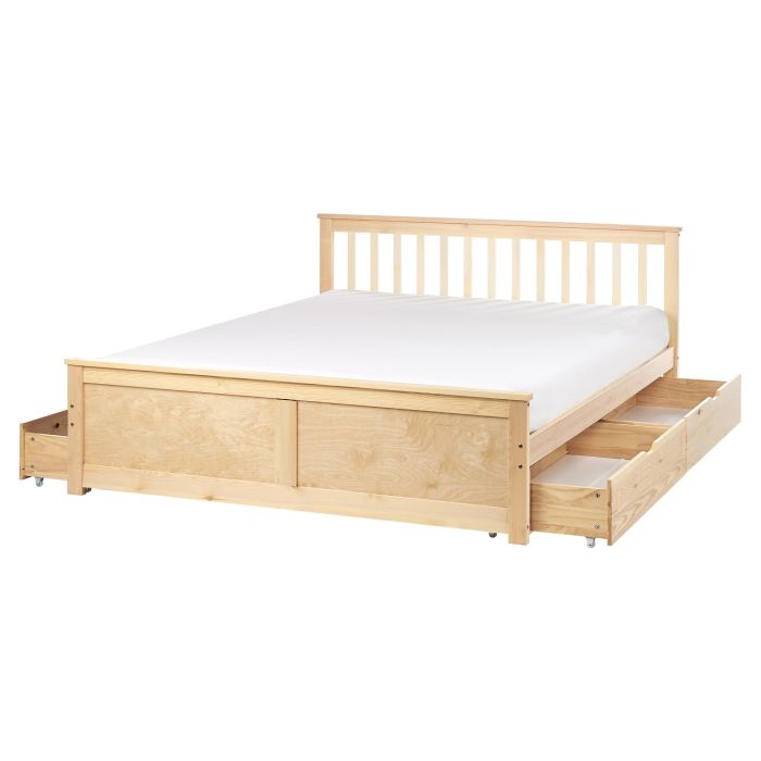 OLEA II Bedframe with Storage Drawers Wood 160 x 200cm EU Kingsize Bed Light Wood