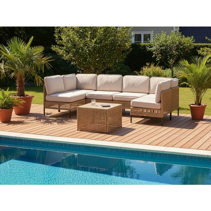 OMEGANA Garden 6 Seater U Shaped Corner Sofa - Light Beige