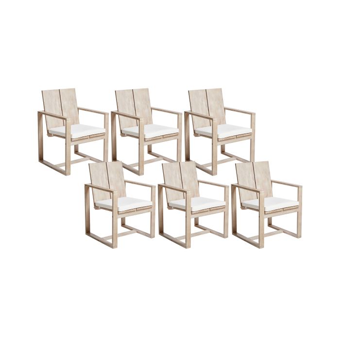 Set of 6 Garden Chairs with Cushions AZZANELLO Acacia Wood Off-White