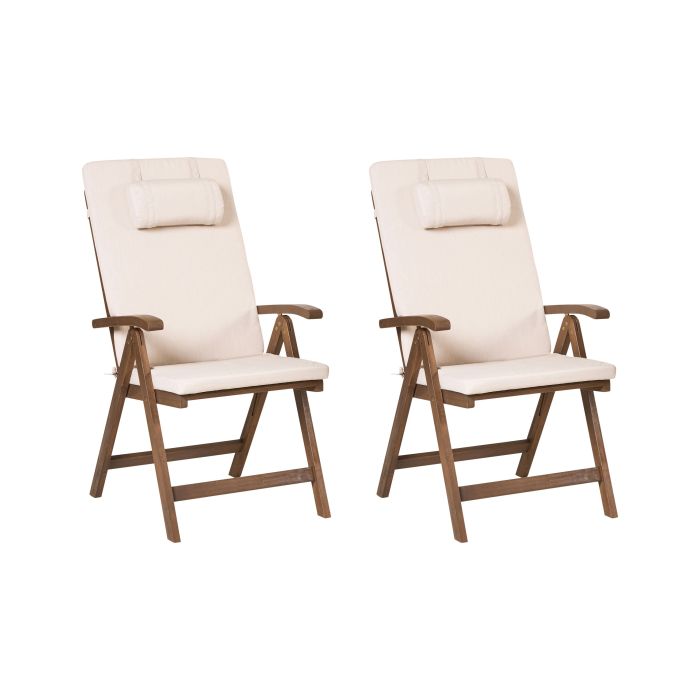 BALSA Set of 2 Garden Chairs with Cushions Acacia Wood Light Beige - Brown