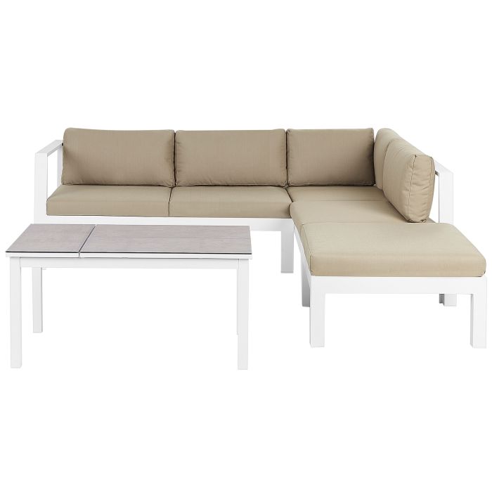 Garden Corner Sofa with Table 5 Seater MESSINA Left Hand Metal Sand Beige