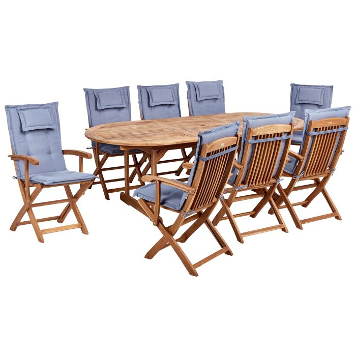 Garden Dining Set 8 Seater MAUI II with Cushions Acacia Wood Blue