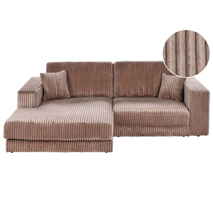 TOFOLEN Jumbo Cord 3 Seater L Shaped Corner Sofa - Light Brown, Left Hand Facing