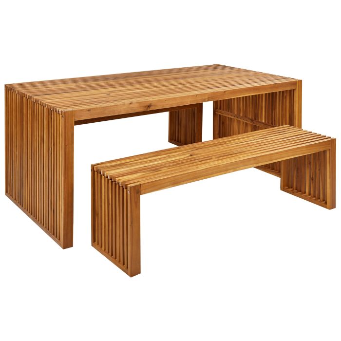Garden Dining Set with Benches 6 Seater SULZANO Acacia Wood Brown