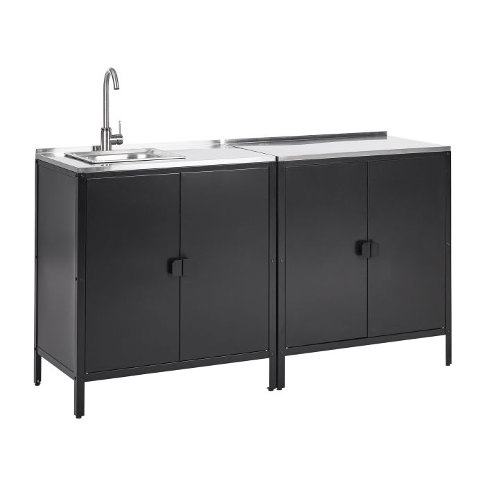 2 Piece Outdoor Kitchen Cabinet Set with Sink Black VILAMA