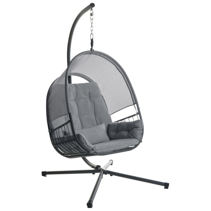 Hanging Chair with Stand ALVIANO Fabric Dark Grey