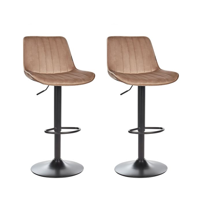 Set of 2 Bar Chairs DUBROVNIK Velvet Swivel Light Brown