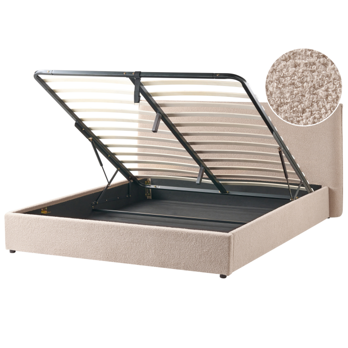 LEVISH Super Kingsize Boucle Fabric Ottoman Storage Bedframe - Taupe