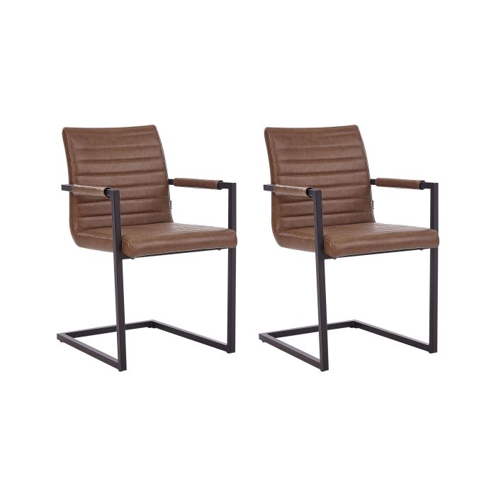 Set of 2 Dining Chairs BUFORD Faux Leather Brown