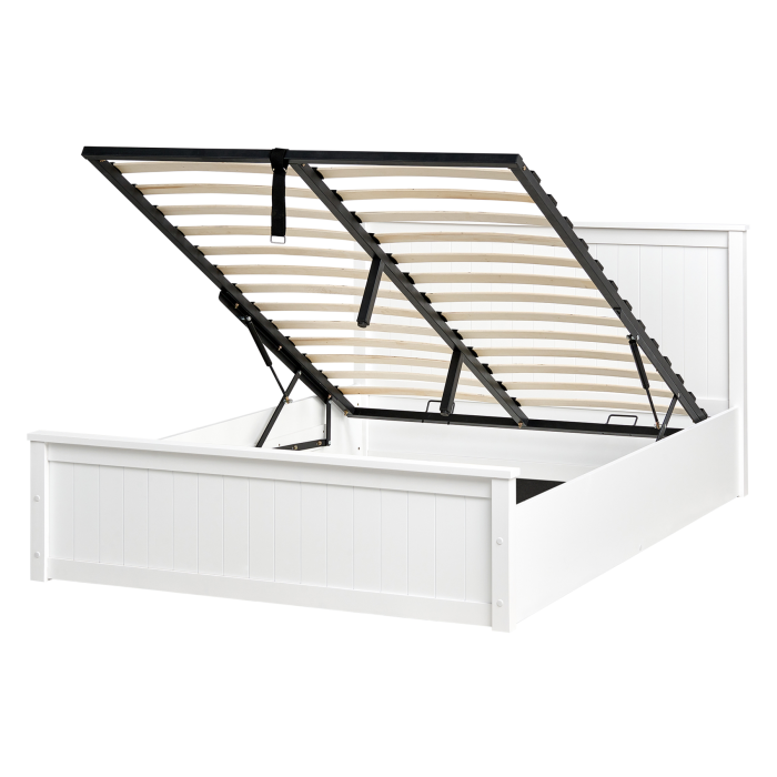 SELOR Double Wooden Ottoman Storage Bedframe - White