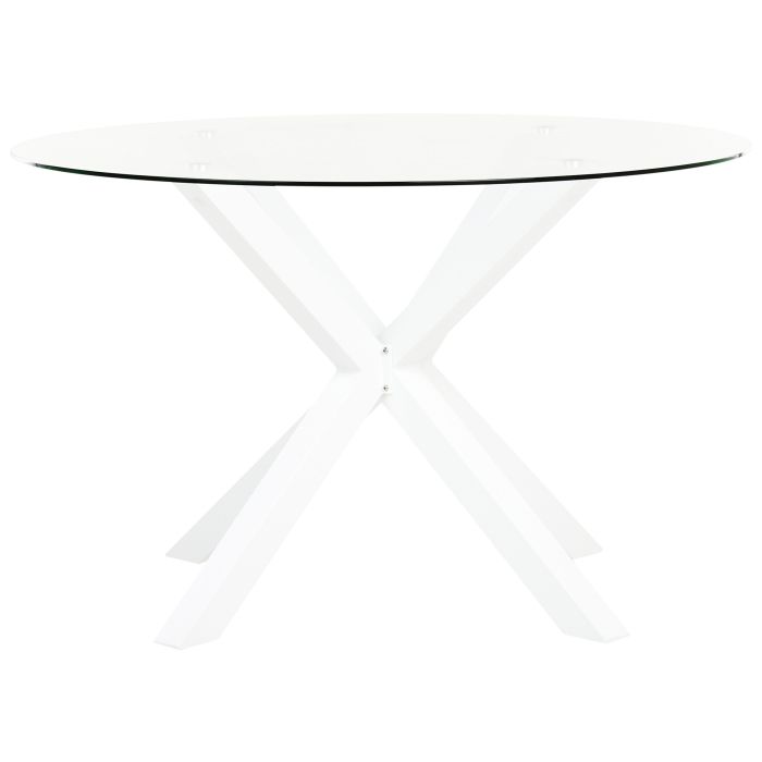 Round Garden Dining Table Diameter 120 cm with Glass Top White MALETTO