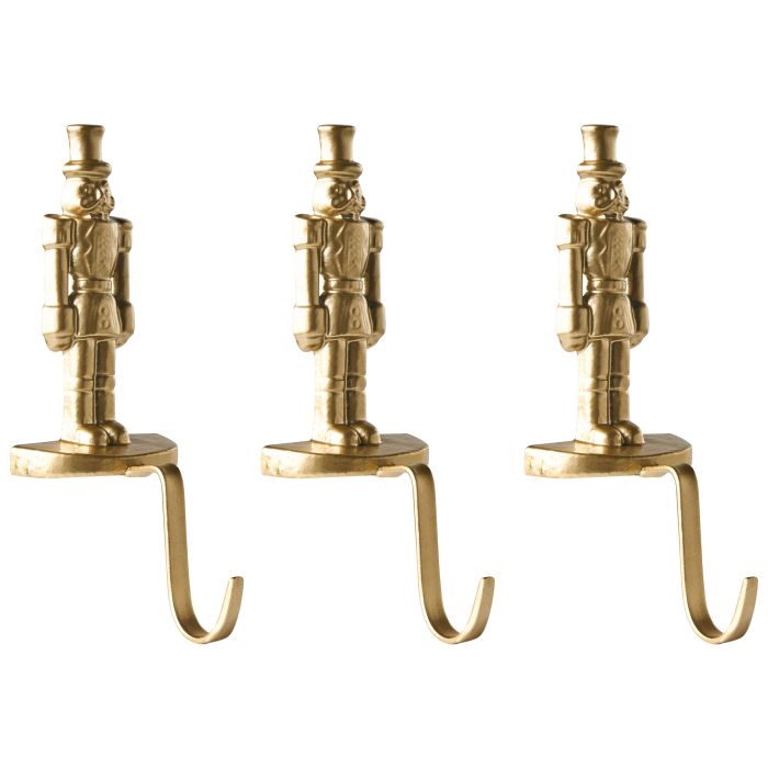 DRAYDON Set of 3 Nutcracker Christmas Stocking Holders - Gold