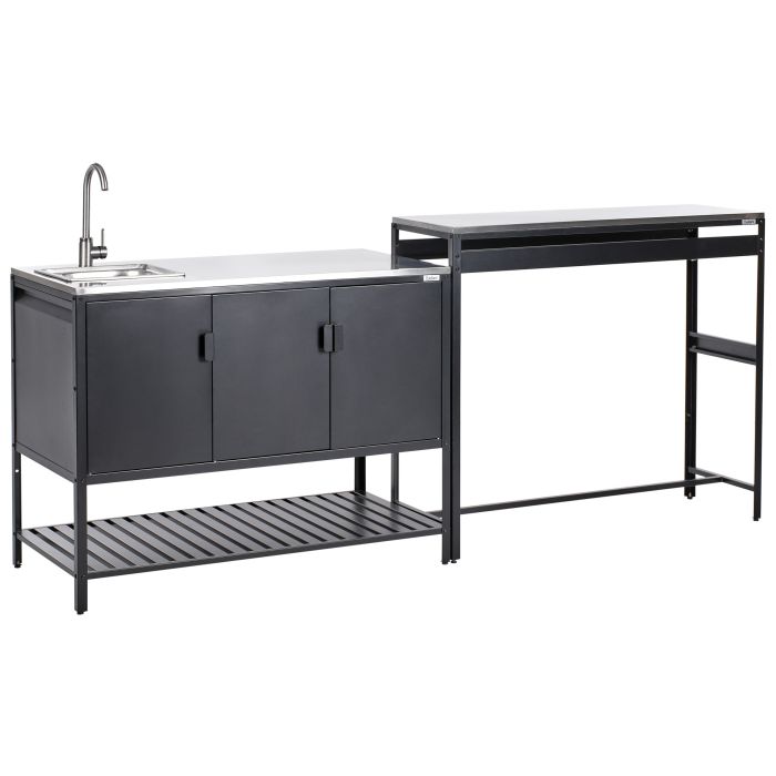 MAENAZ 2 Piece Outdoor Kitchen Set with Sink Metal 3 Cabinet Black